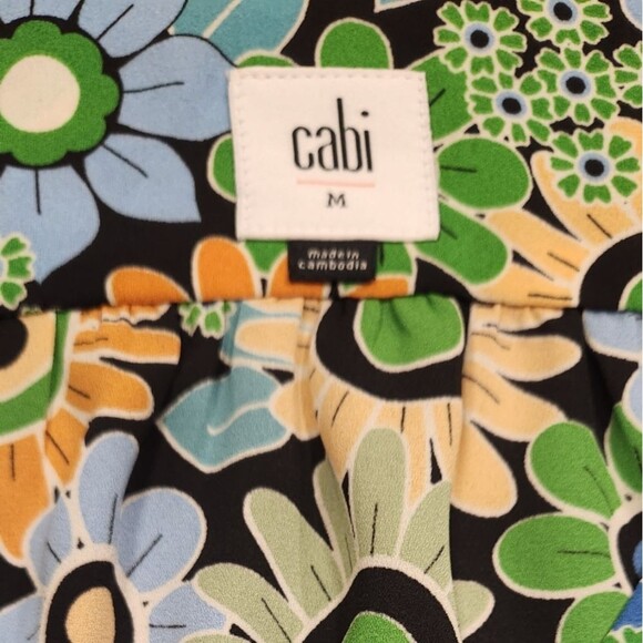 CAbi Happy Top 5900 Blouse Retro Short Sleeve Floral Button Peplum Green‎ Blue M - Picture 12 of 16